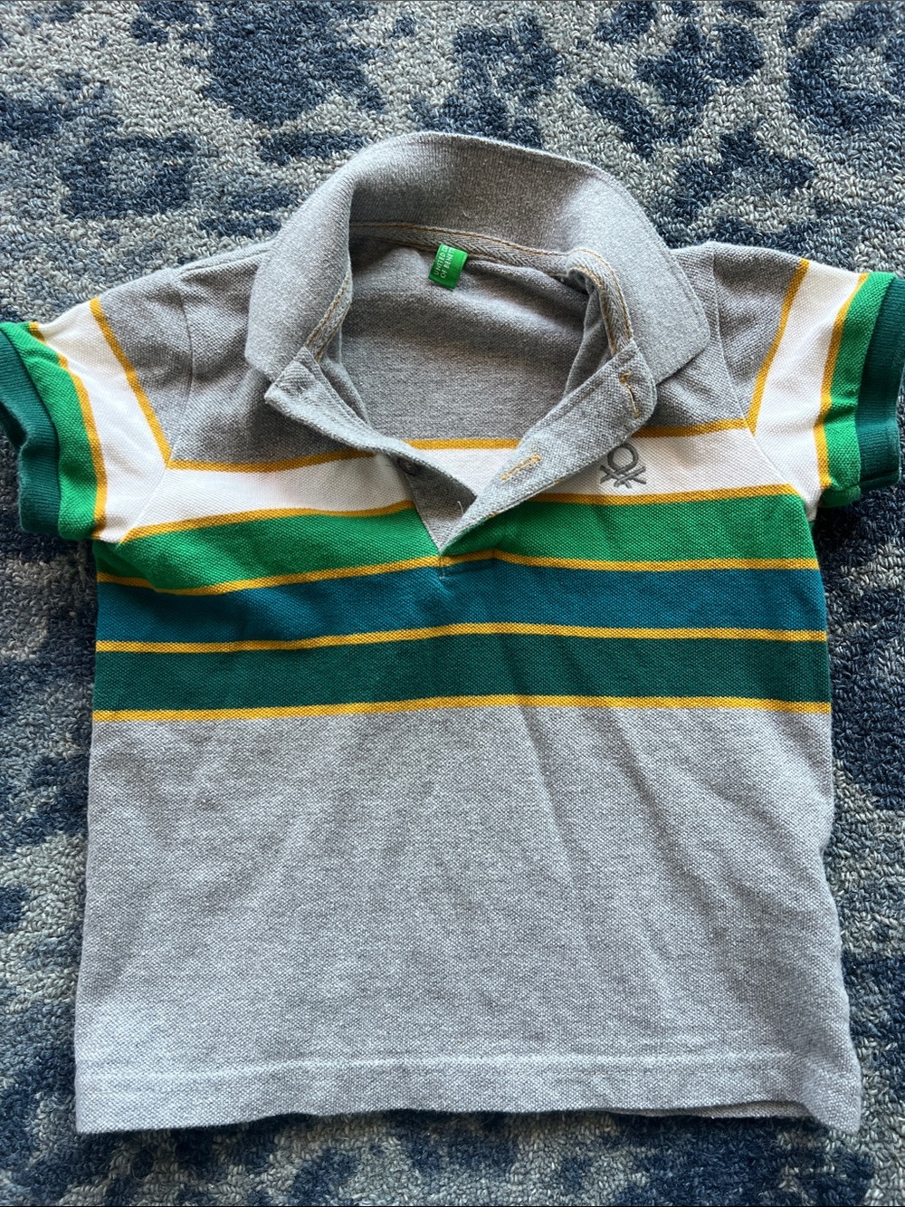 United Colors Of Benetton Grey Polo with Green and Yellow Stripes